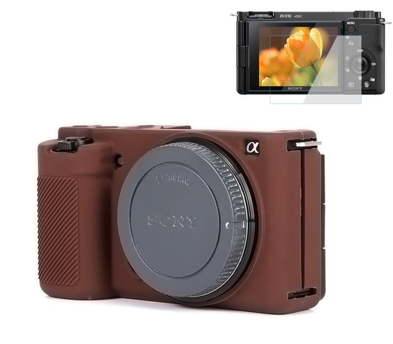 Pocoukate Camera Case for Sony ZV-E10 / ZV-E10L  Vlog Style Alpha ZV-E10 ZV-E10L Digital Camera Anti-Scratch Slim Fit Soft DSLR Camera Sleeve with Screen Protector (Coffee) - Image 2